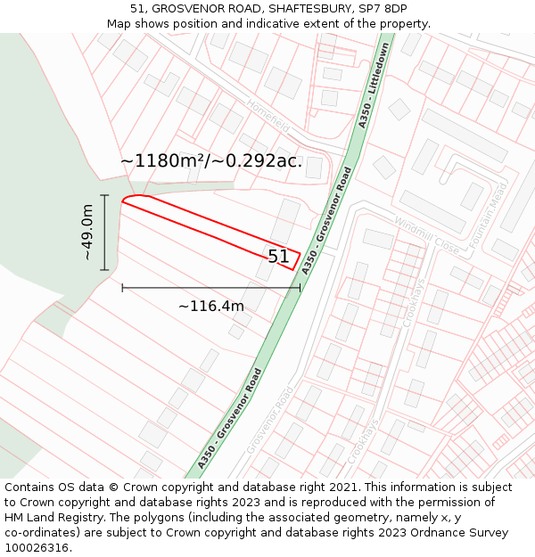 51, GROSVENOR ROAD, SHAFTESBURY, SP7 8DP: Plot and title map