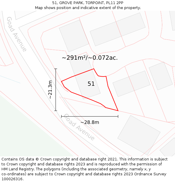 51, GROVE PARK, TORPOINT, PL11 2PP: Plot and title map