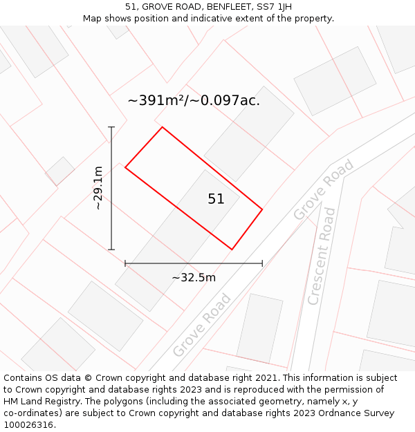 51, GROVE ROAD, BENFLEET, SS7 1JH: Plot and title map