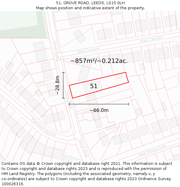 51, GROVE ROAD, LEEDS, LS15 0LH: Plot and title map