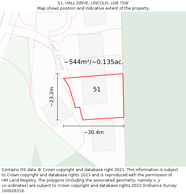 51, HALL DRIVE, LINCOLN, LN6 7SW: Plot and title map