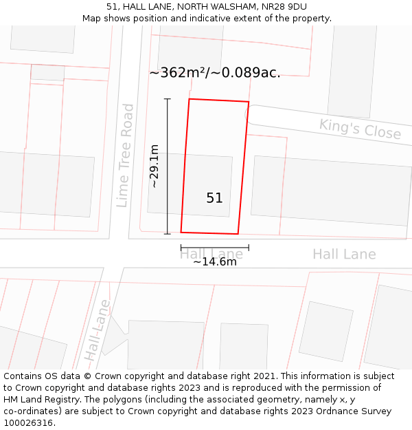 51, HALL LANE, NORTH WALSHAM, NR28 9DU: Plot and title map