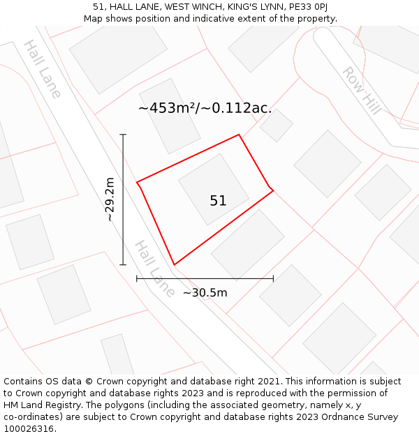 51, HALL LANE, WEST WINCH, KING'S LYNN, PE33 0PJ: Plot and title map