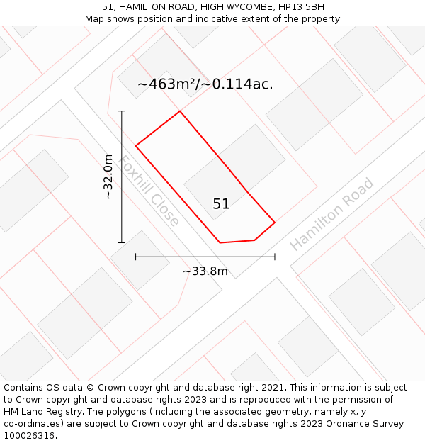 51, HAMILTON ROAD, HIGH WYCOMBE, HP13 5BH: Plot and title map