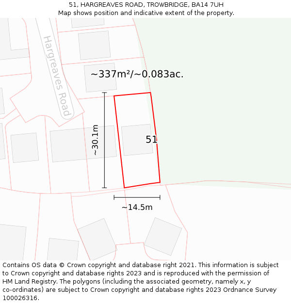 51, HARGREAVES ROAD, TROWBRIDGE, BA14 7UH: Plot and title map