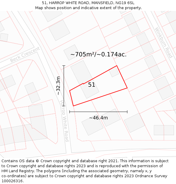 51, HARROP WHITE ROAD, MANSFIELD, NG19 6SL: Plot and title map