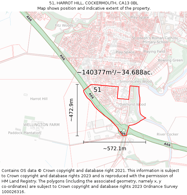 51, HARROT HILL, COCKERMOUTH, CA13 0BL: Plot and title map
