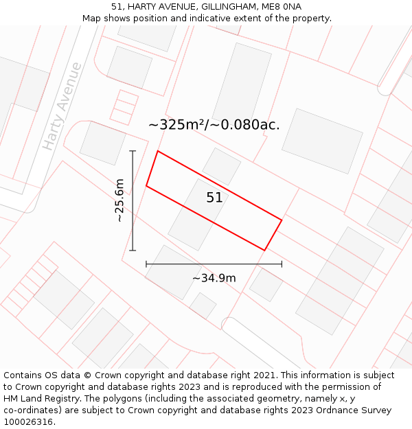 51, HARTY AVENUE, GILLINGHAM, ME8 0NA: Plot and title map