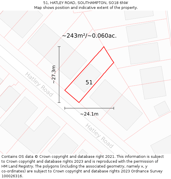 51, HATLEY ROAD, SOUTHAMPTON, SO18 6NW: Plot and title map