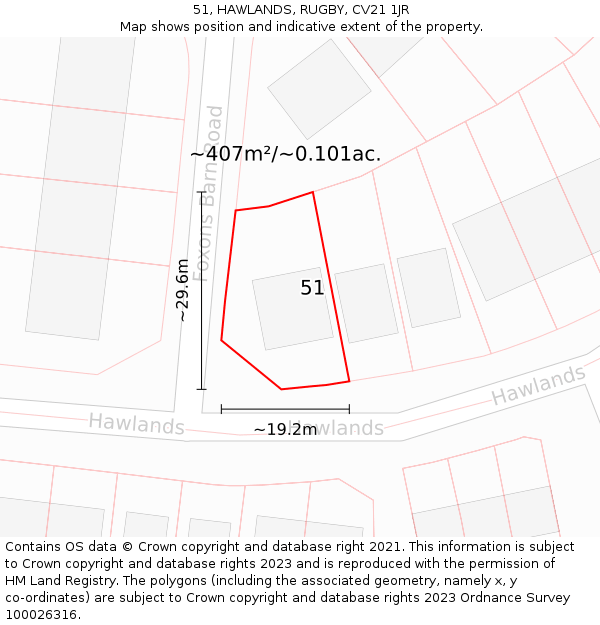 51, HAWLANDS, RUGBY, CV21 1JR: Plot and title map