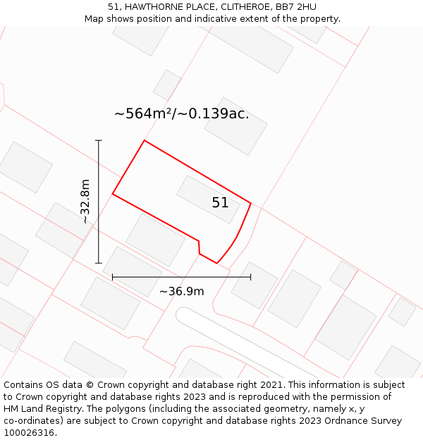 51, HAWTHORNE PLACE, CLITHEROE, BB7 2HU: Plot and title map