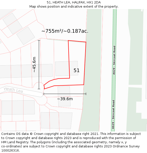 51, HEATH LEA, HALIFAX, HX1 2DA: Plot and title map