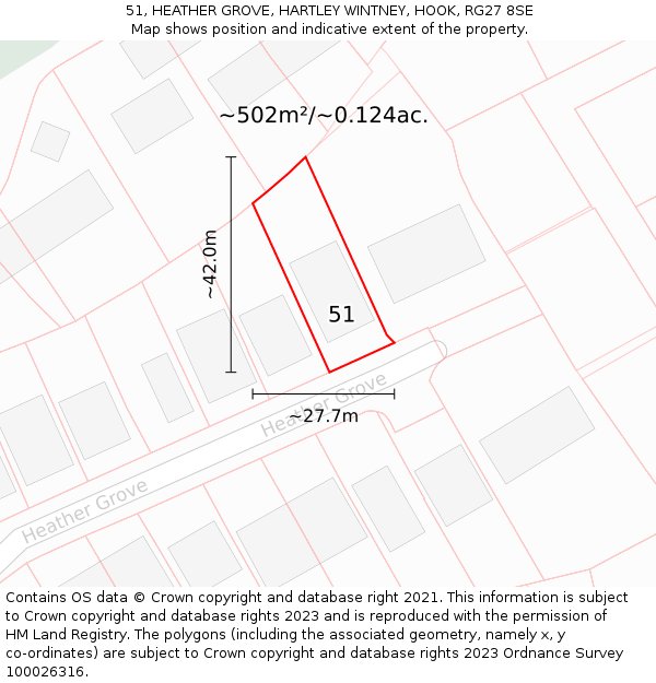 51, HEATHER GROVE, HARTLEY WINTNEY, HOOK, RG27 8SE: Plot and title map