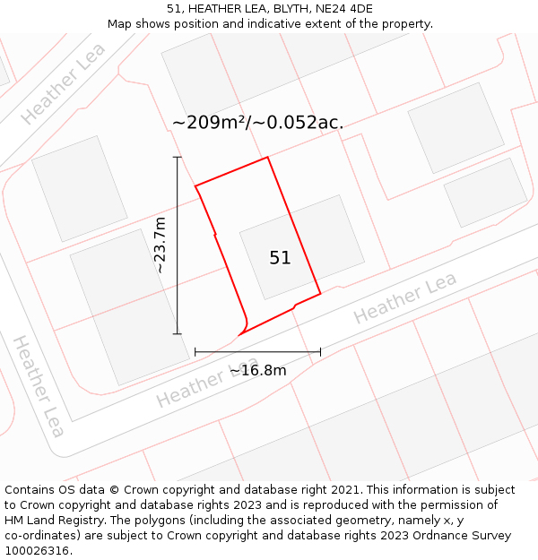 51, HEATHER LEA, BLYTH, NE24 4DE: Plot and title map