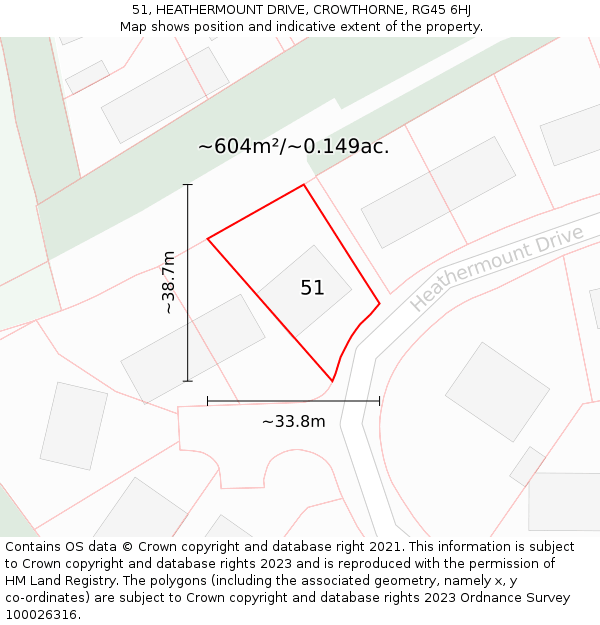 51, HEATHERMOUNT DRIVE, CROWTHORNE, RG45 6HJ: Plot and title map