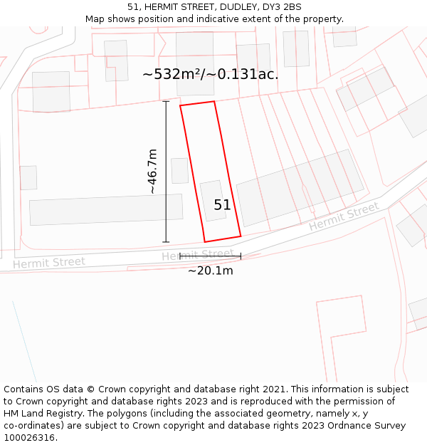 51, HERMIT STREET, DUDLEY, DY3 2BS: Plot and title map