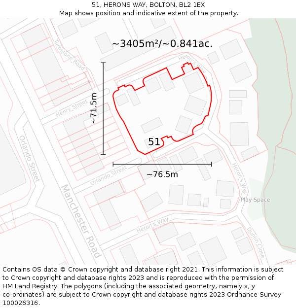 51, HERONS WAY, BOLTON, BL2 1EX: Plot and title map