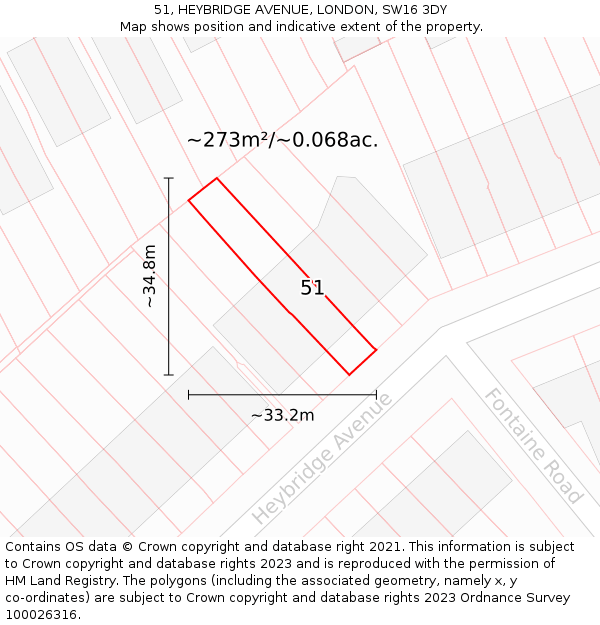 51, HEYBRIDGE AVENUE, LONDON, SW16 3DY: Plot and title map