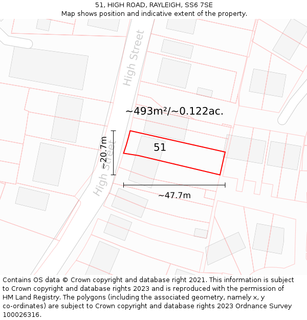 51, HIGH ROAD, RAYLEIGH, SS6 7SE: Plot and title map