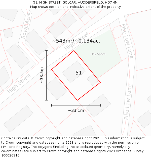 51, HIGH STREET, GOLCAR, HUDDERSFIELD, HD7 4NJ: Plot and title map