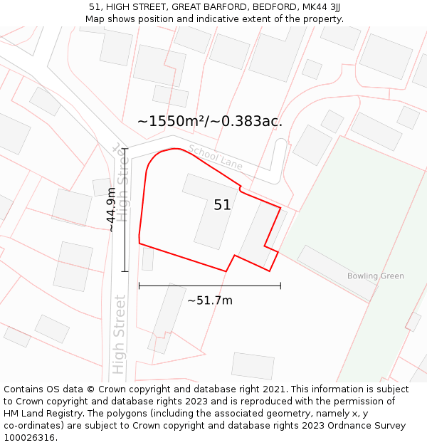 51, HIGH STREET, GREAT BARFORD, BEDFORD, MK44 3JJ: Plot and title map