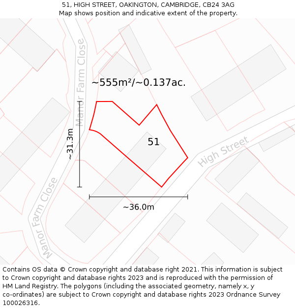 51, HIGH STREET, OAKINGTON, CAMBRIDGE, CB24 3AG: Plot and title map