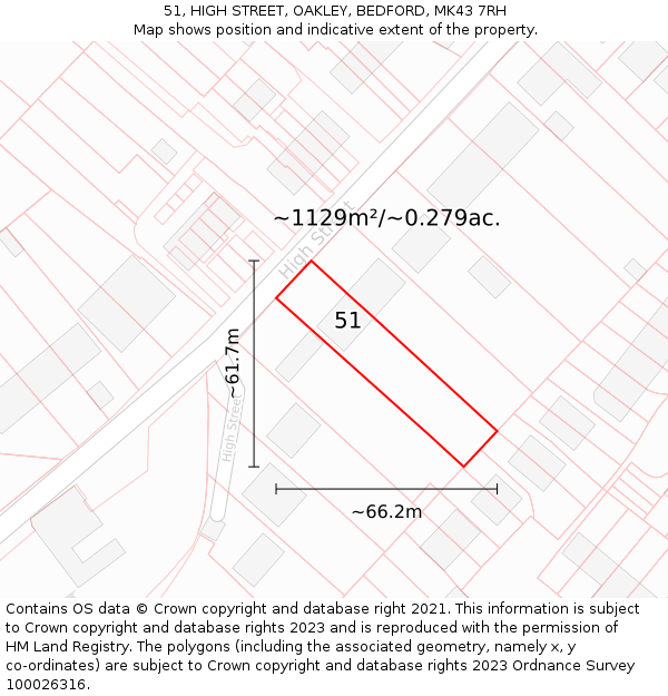 51, HIGH STREET, OAKLEY, BEDFORD, MK43 7RH: Plot and title map