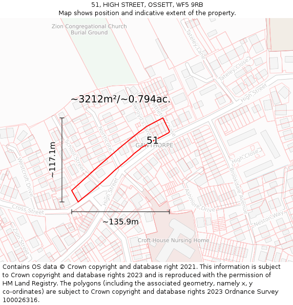 51, HIGH STREET, OSSETT, WF5 9RB: Plot and title map