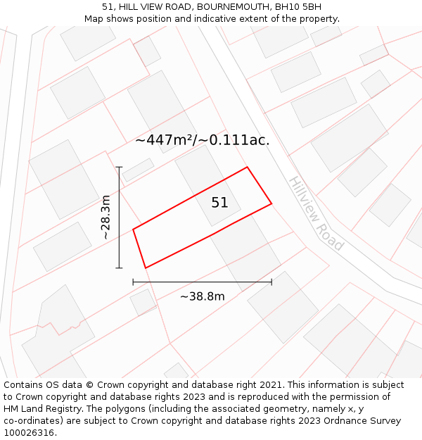51, HILL VIEW ROAD, BOURNEMOUTH, BH10 5BH: Plot and title map