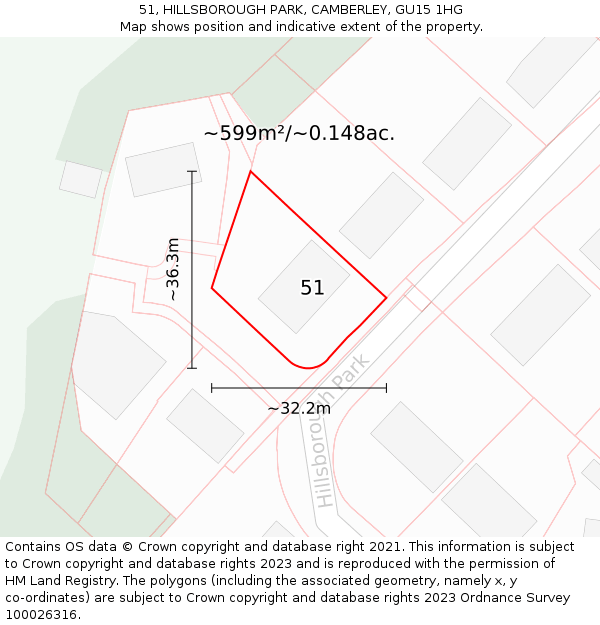 51, HILLSBOROUGH PARK, CAMBERLEY, GU15 1HG: Plot and title map