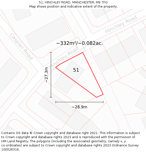 51, HINCHLEY ROAD, MANCHESTER, M9 7FG: Plot and title map