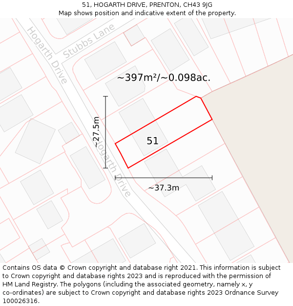 51, HOGARTH DRIVE, PRENTON, CH43 9JG: Plot and title map