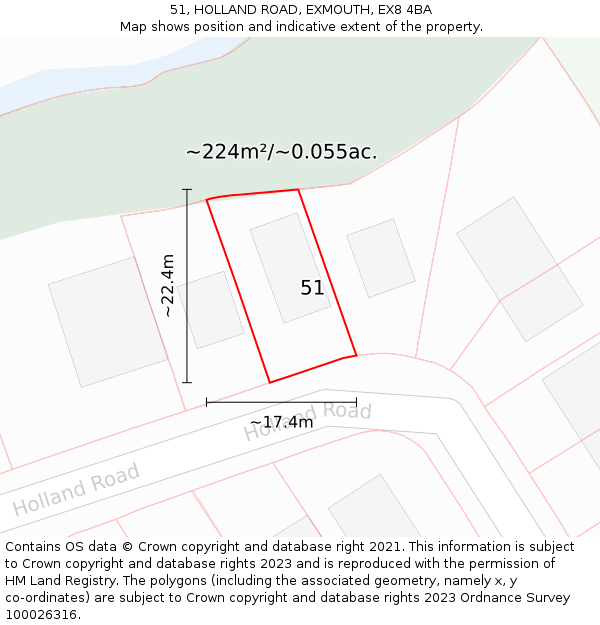 51, HOLLAND ROAD, EXMOUTH, EX8 4BA: Plot and title map