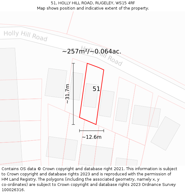 51, HOLLY HILL ROAD, RUGELEY, WS15 4RF: Plot and title map