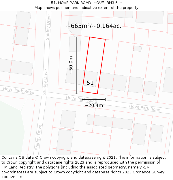 51, HOVE PARK ROAD, HOVE, BN3 6LH: Plot and title map