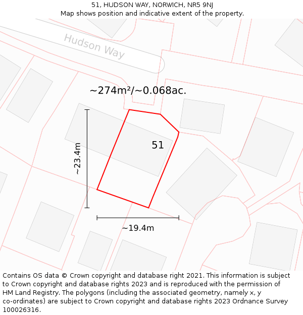 51, HUDSON WAY, NORWICH, NR5 9NJ: Plot and title map