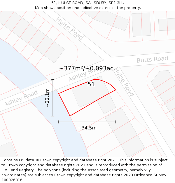 51, HULSE ROAD, SALISBURY, SP1 3LU: Plot and title map