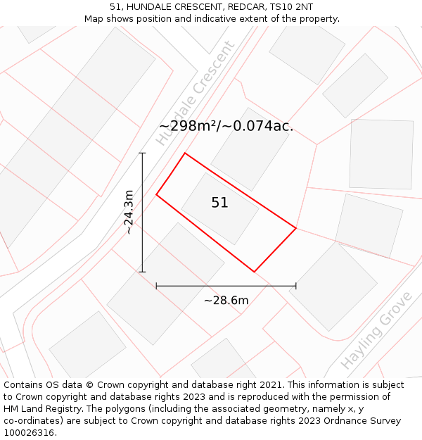 51, HUNDALE CRESCENT, REDCAR, TS10 2NT: Plot and title map