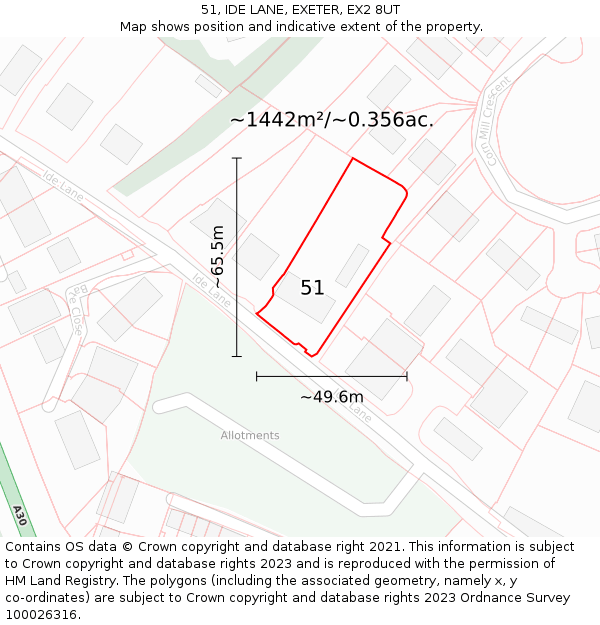 51, IDE LANE, EXETER, EX2 8UT: Plot and title map