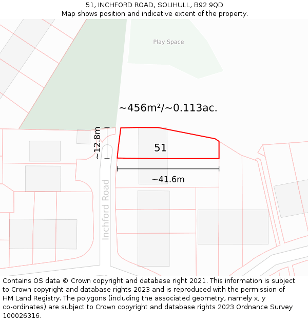 51, INCHFORD ROAD, SOLIHULL, B92 9QD: Plot and title map