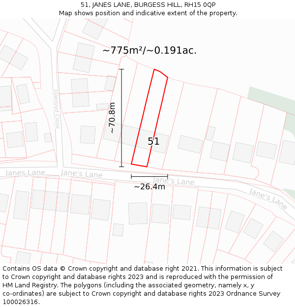 51, JANES LANE, BURGESS HILL, RH15 0QP: Plot and title map