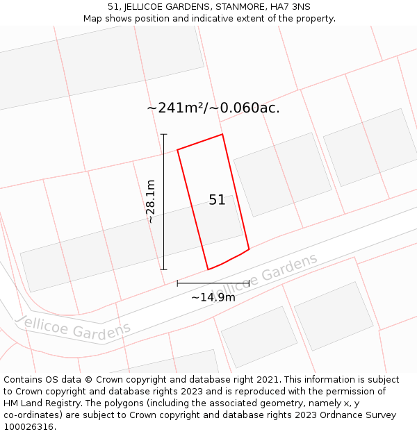 51, JELLICOE GARDENS, STANMORE, HA7 3NS: Plot and title map