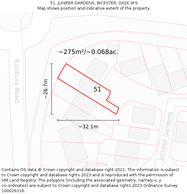 51, JUNIPER GARDENS, BICESTER, OX26 3FS: Plot and title map