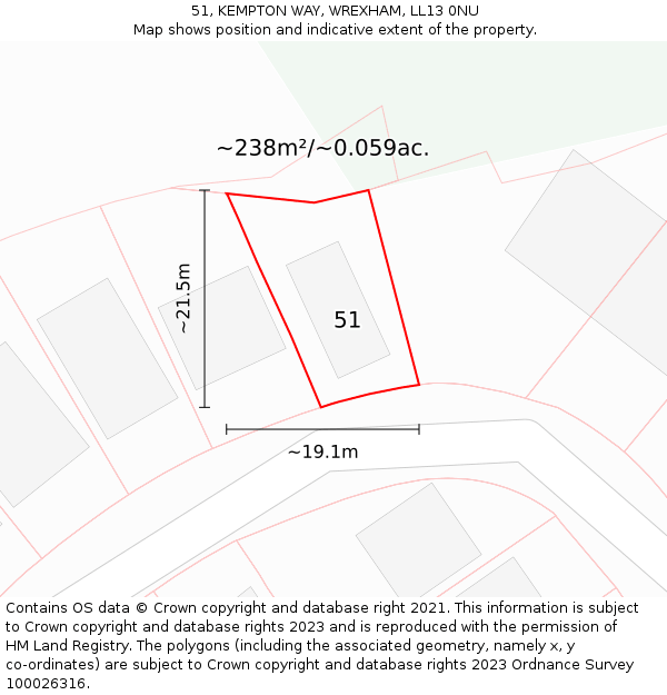 51, KEMPTON WAY, WREXHAM, LL13 0NU: Plot and title map