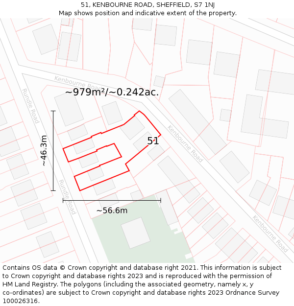 51, KENBOURNE ROAD, SHEFFIELD, S7 1NJ: Plot and title map