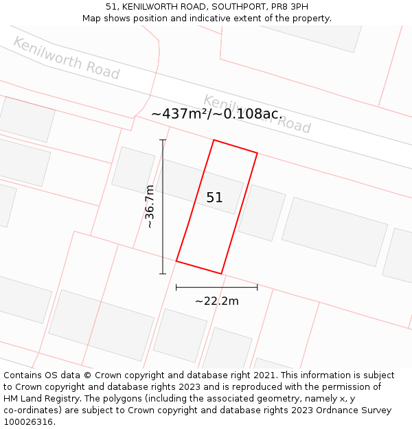 51, KENILWORTH ROAD, SOUTHPORT, PR8 3PH: Plot and title map