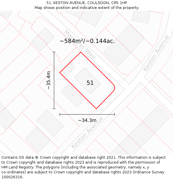 51, KESTON AVENUE, COULSDON, CR5 1HP: Plot and title map