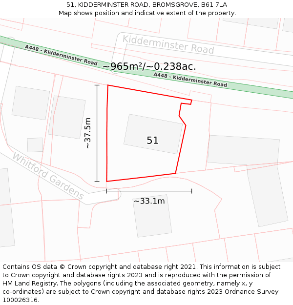 51, KIDDERMINSTER ROAD, BROMSGROVE, B61 7LA: Plot and title map