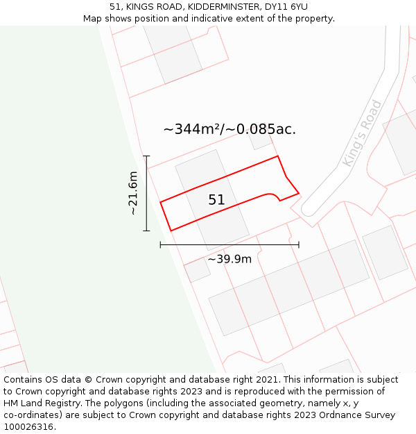 51, KINGS ROAD, KIDDERMINSTER, DY11 6YU: Plot and title map
