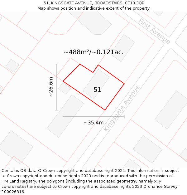 51, KINGSGATE AVENUE, BROADSTAIRS, CT10 3QP: Plot and title map